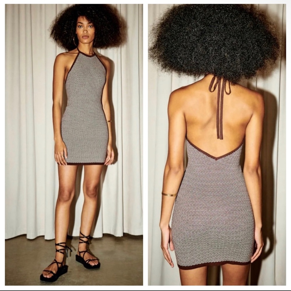 abercrombie & fitch - NWT halter mini dress open back crochet stretch knit